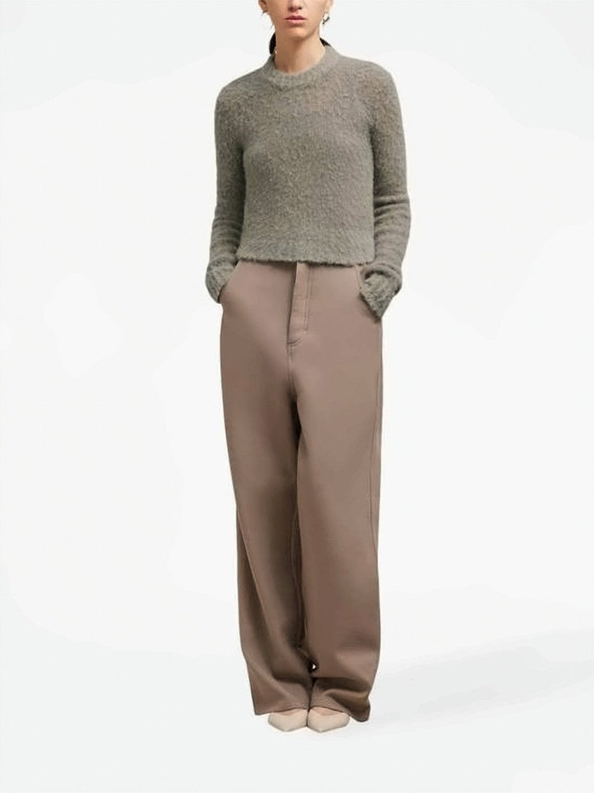 Ami Paris Cropped Sweater With Subtle Cable Knit Pattern