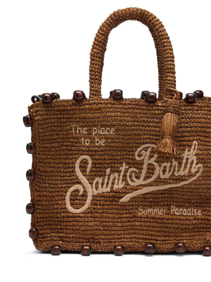 Mc2 Saint Barth Colette Raffia Handbag With Decorative Bead Edges