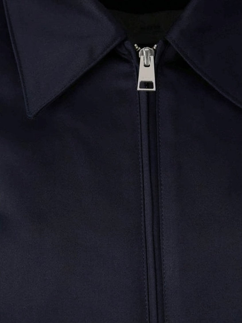 Ami Paris Cropped Blue Bomber Jacket With Classic Collar