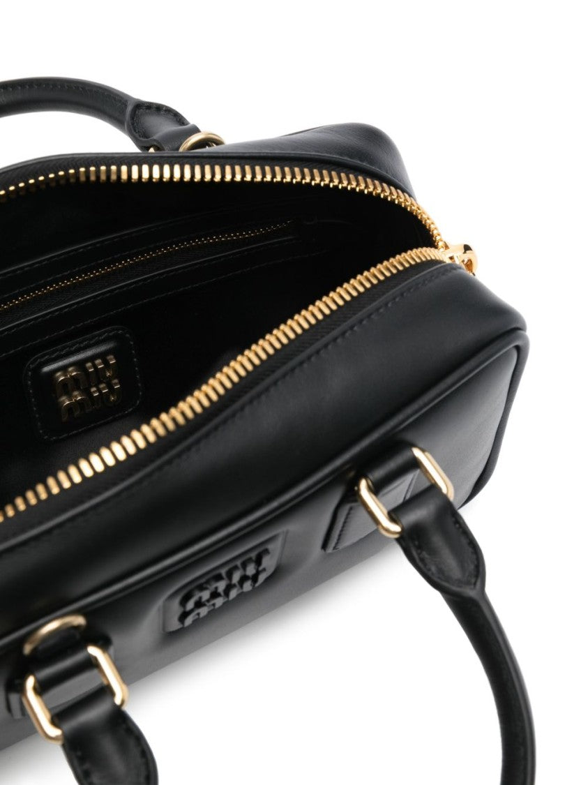 Miu Miu Rectangular Black Calf Leather Bag With Embossed Logo