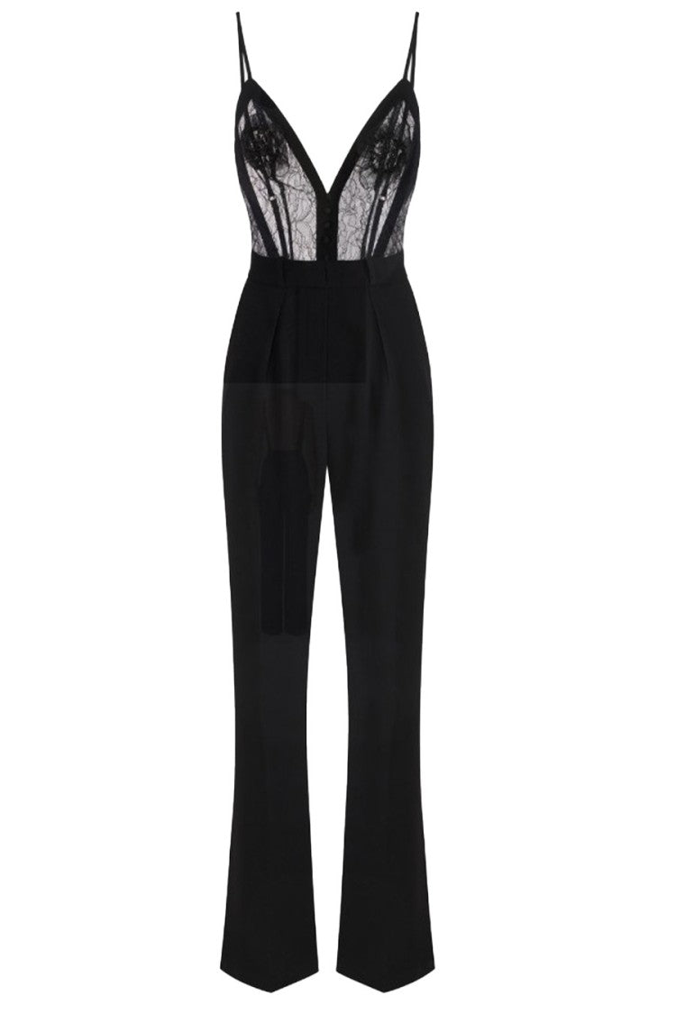 Elisabetta Franchi Lace Bodice Dress With Wide-Leg Trousers