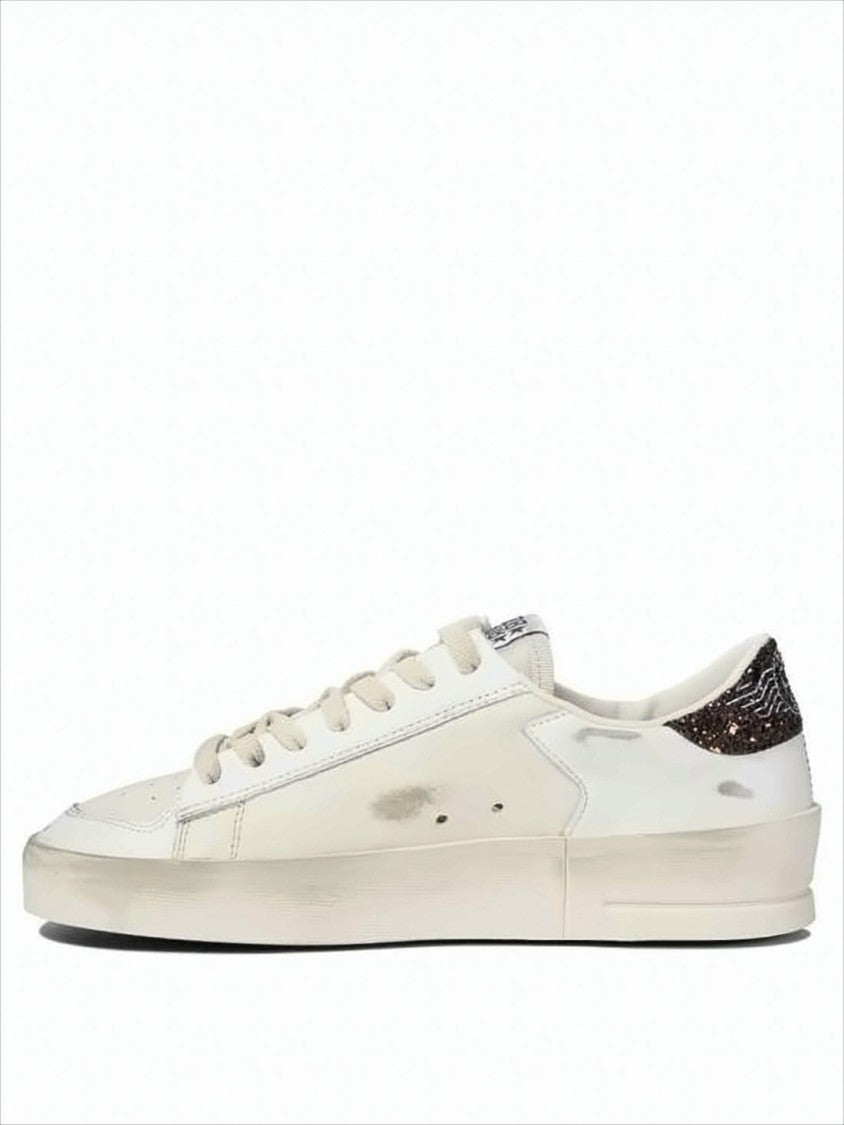 Golden Goose Distressed Leather Low-Top Sneakers With Glitter Accents