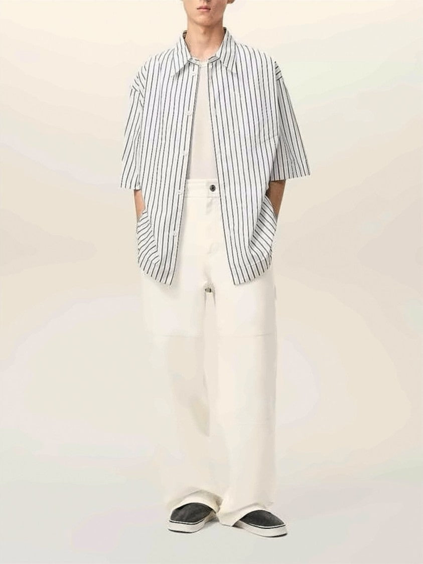Ami Paris Wide-Leg Cotton Trousers With Utility Pocket Design