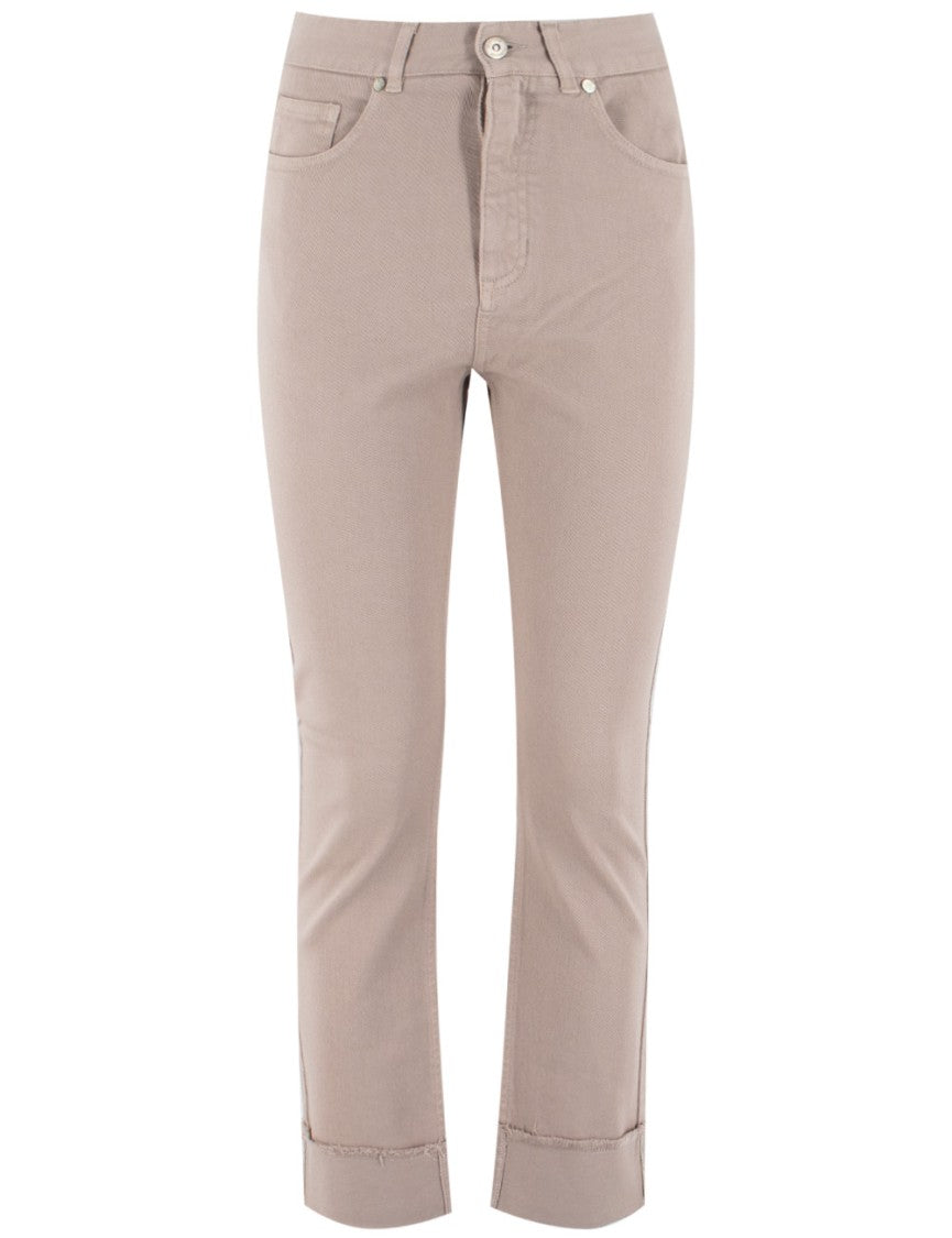 Panicale High-Waisted Champagne Trousers With Jewel Turn-Ups