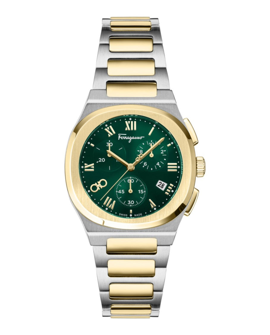 Ferragamo Elliptical Chronograph Watch With Two-Tone Case