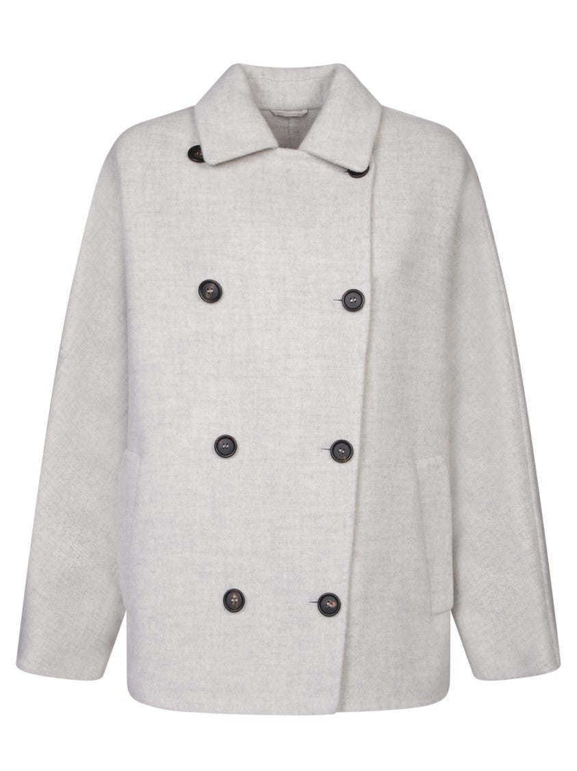 Brunello Cucinelli Virgin Wool And Cashmere Double-Breasted Coat With Design
