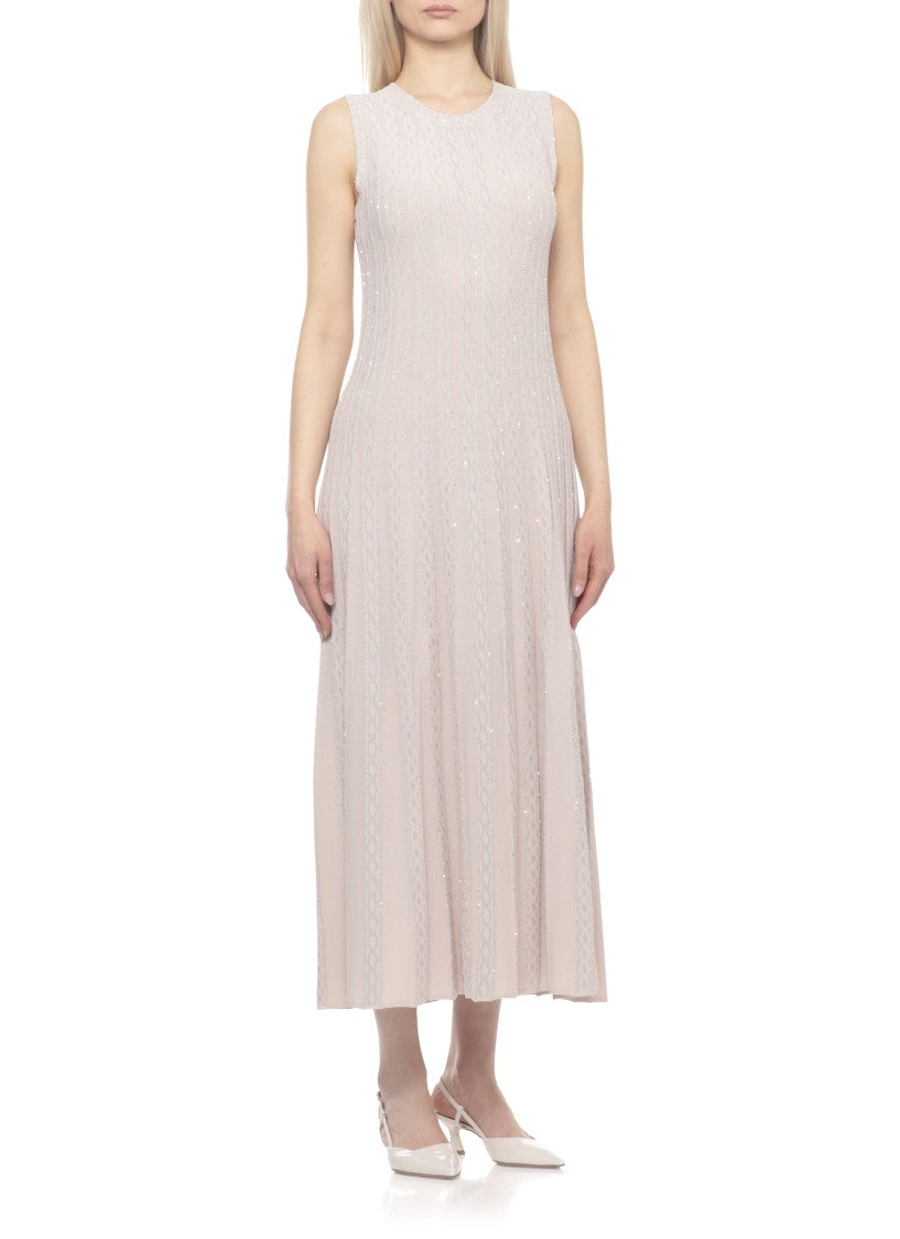D. Exterior Pink Viscose Dress With All-Over Sequin Details