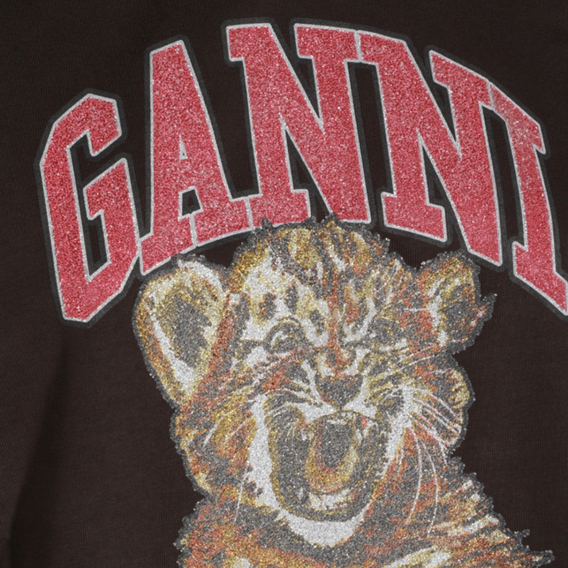 Ganni Graphic Print Dark Grey Cotton T-Shirt With Crew Neckline