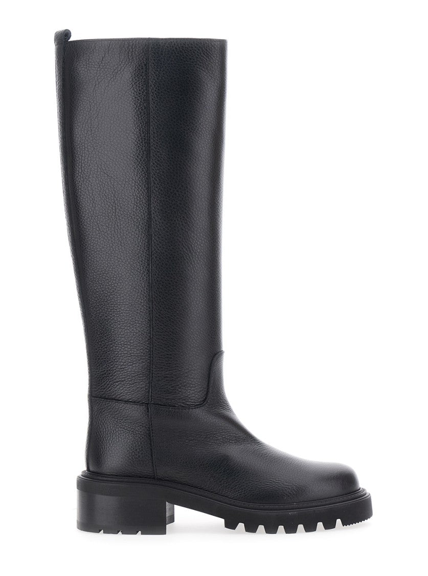 Via Roma 15 Smooth Black Tall Boots With Functional Design