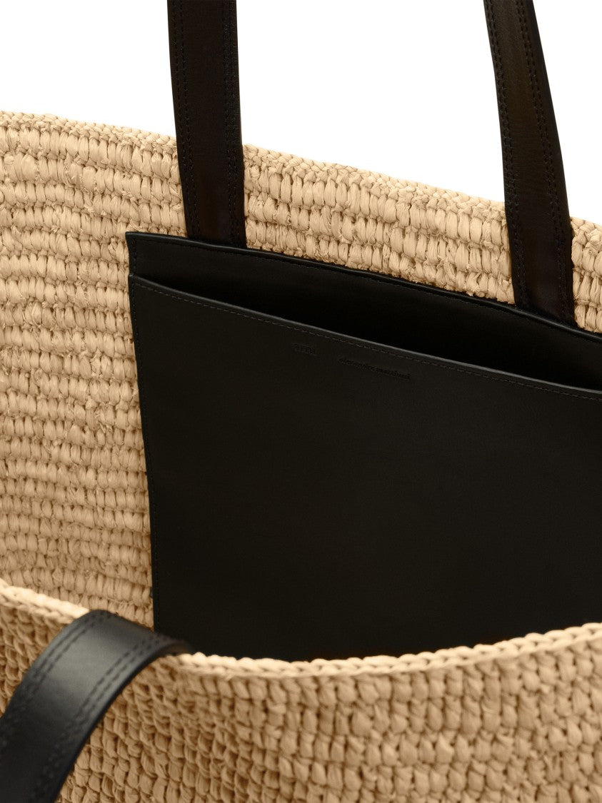Ami Paris Natural Beige Woven Raffia Tote Bag