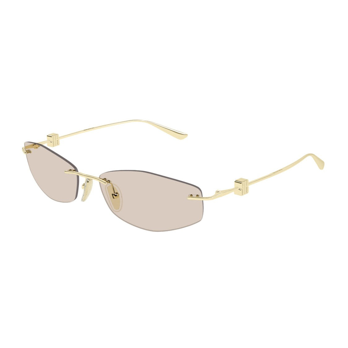 Balenciaga Gold Metal Sunglasses With Brown Lenses And Geometric Accents
