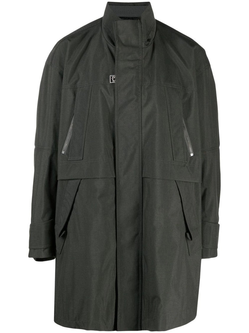 Wooyoungmi Minimalistic Grey Nylon Jacket With High Collar And Concealed Zip