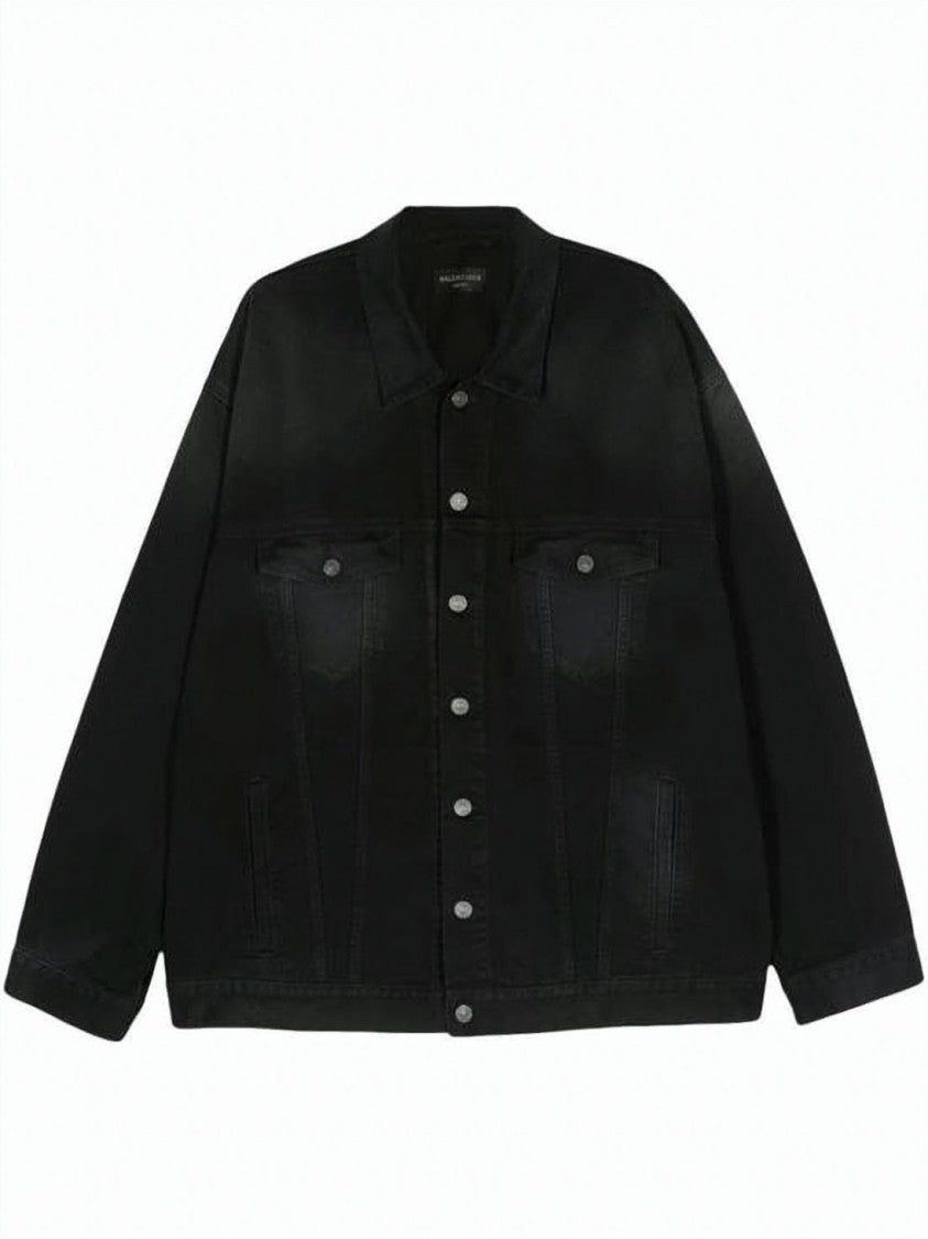 Balenciaga Classic Button-Up Black Denim Jacket With Graphic Design
