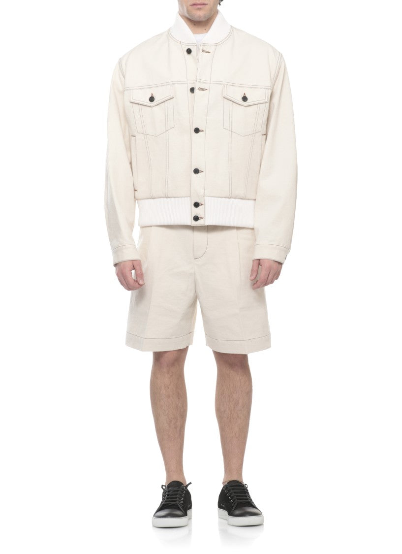 Lanvin Ivory Cotton Hook-Fastening Denim Shorts