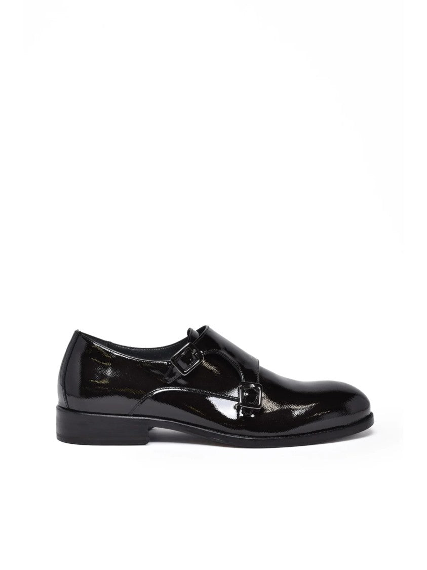 Principe Di Milano Black Patent Leather Monk Strap Loafers