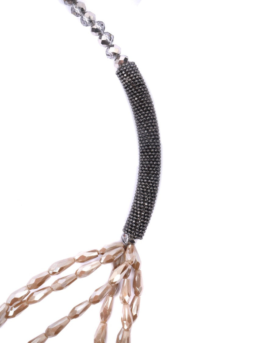 Peserico Intertwined Bead Necklace With Textured Bar