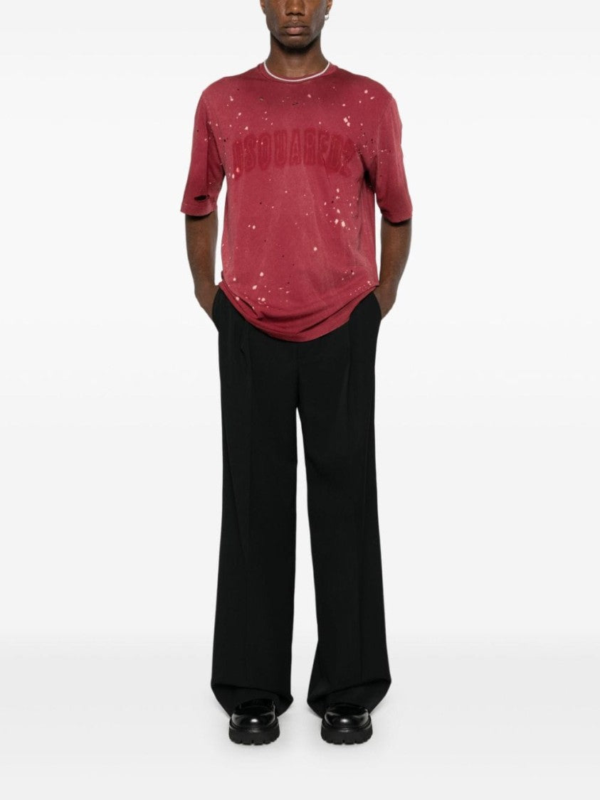 Dsquared2 Distressed Dark Red Cotton Jersey T-Shirt
