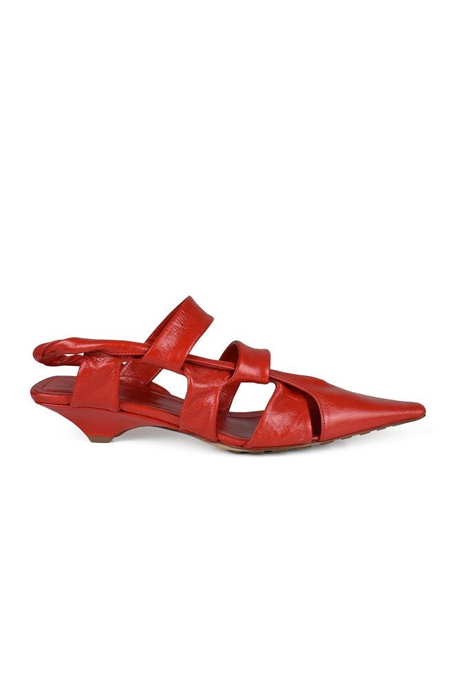 Bottega Veneta Red Leather Strappy Sandals With Pointed Toe