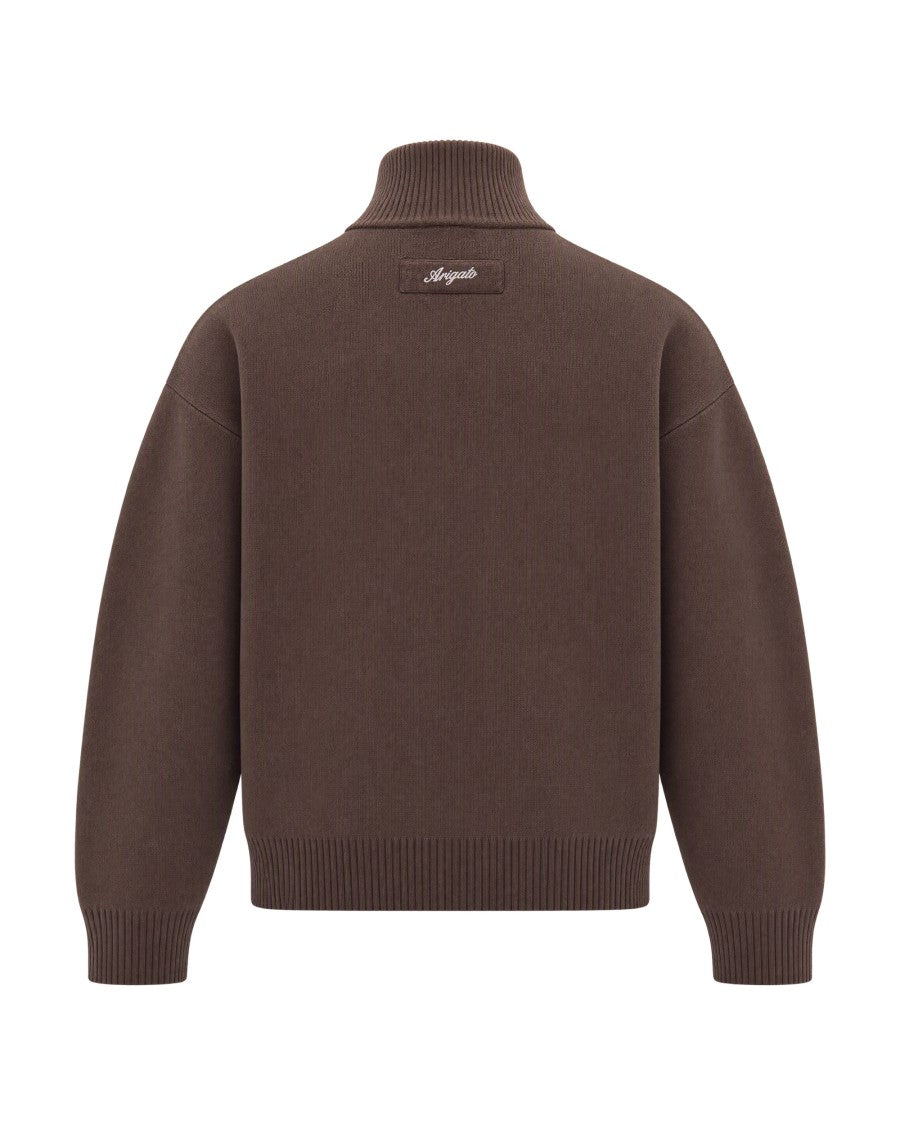 Axel Arigato Dark Brown High-Collar Wool-Blend Full-Zip Cardigan