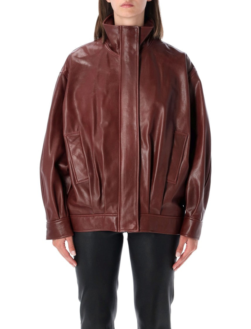 Arma Paula Lambskin Leather Oversized High-Collar Jacket