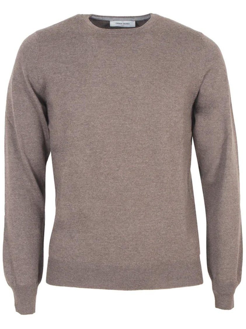 Gran Sasso Classic Brown Wool Sweater With Ribbed Detailing