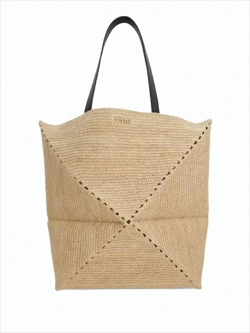 Loewe Geometric Raffia Tote Bag With Contrasting Leather Handles