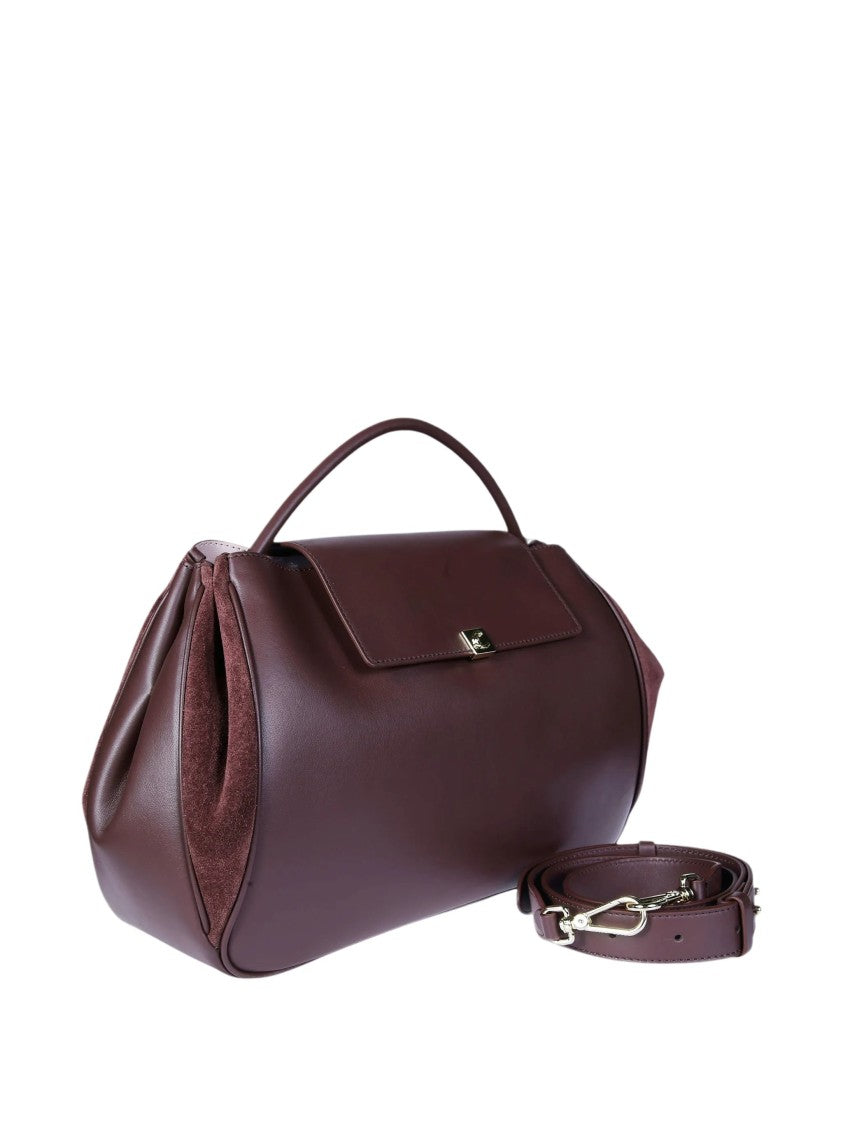 Coccinelle Structured Leather Handbag With Suede-Like Sides And Flap Closure