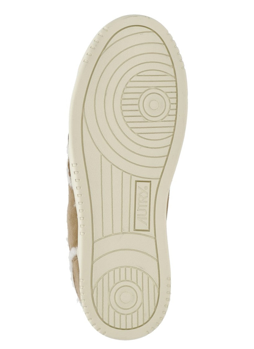 Autry Beige Suede Plush Fur Lining Low-Top Sneakers