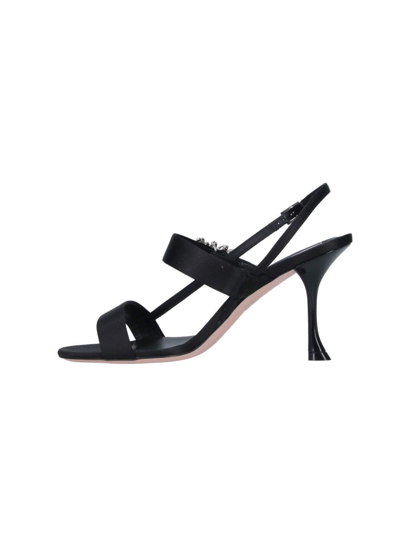 Roger Vivier Black Efflorescence Crystal Satin Open-Toe Sandals