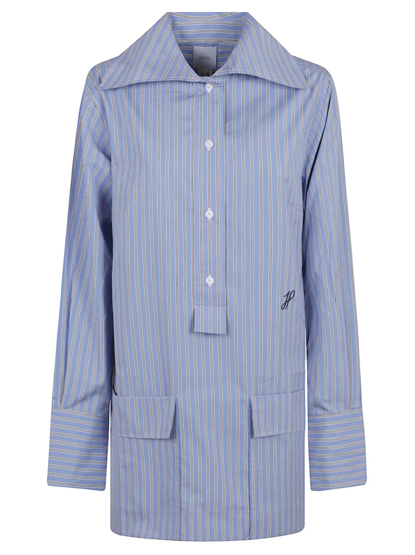 Patou Relaxed-Fit Blue Cotton Dress With Classic Collar