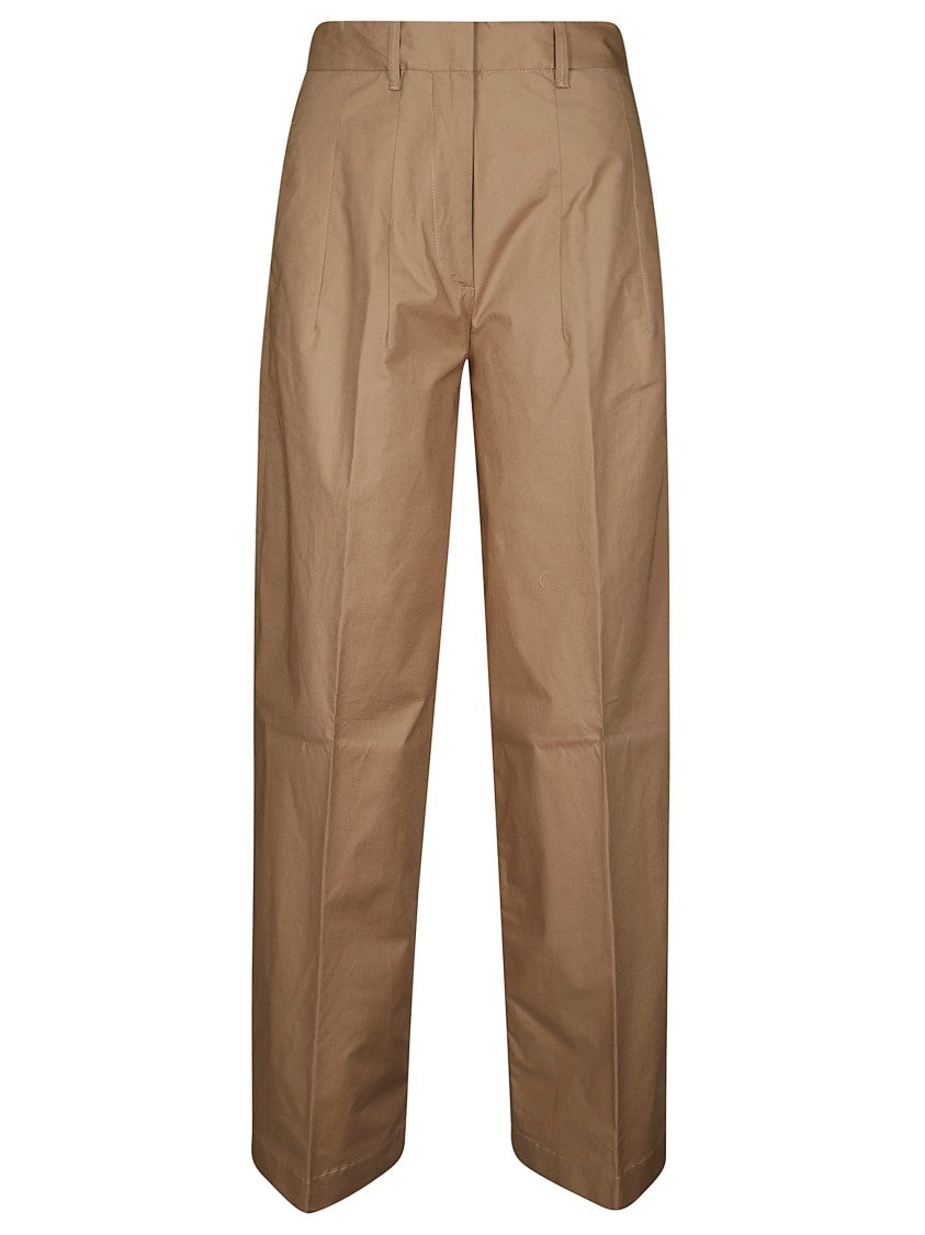 Nine In The Morning Beige Straight-Leg Pleated Logo Pants