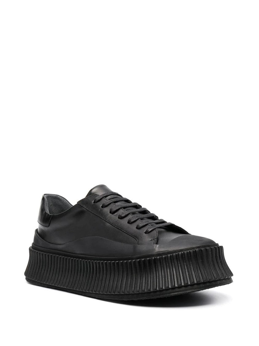 Jil Sander Black Leather Low-Top Sneakers With Ribbed Rubber Sole