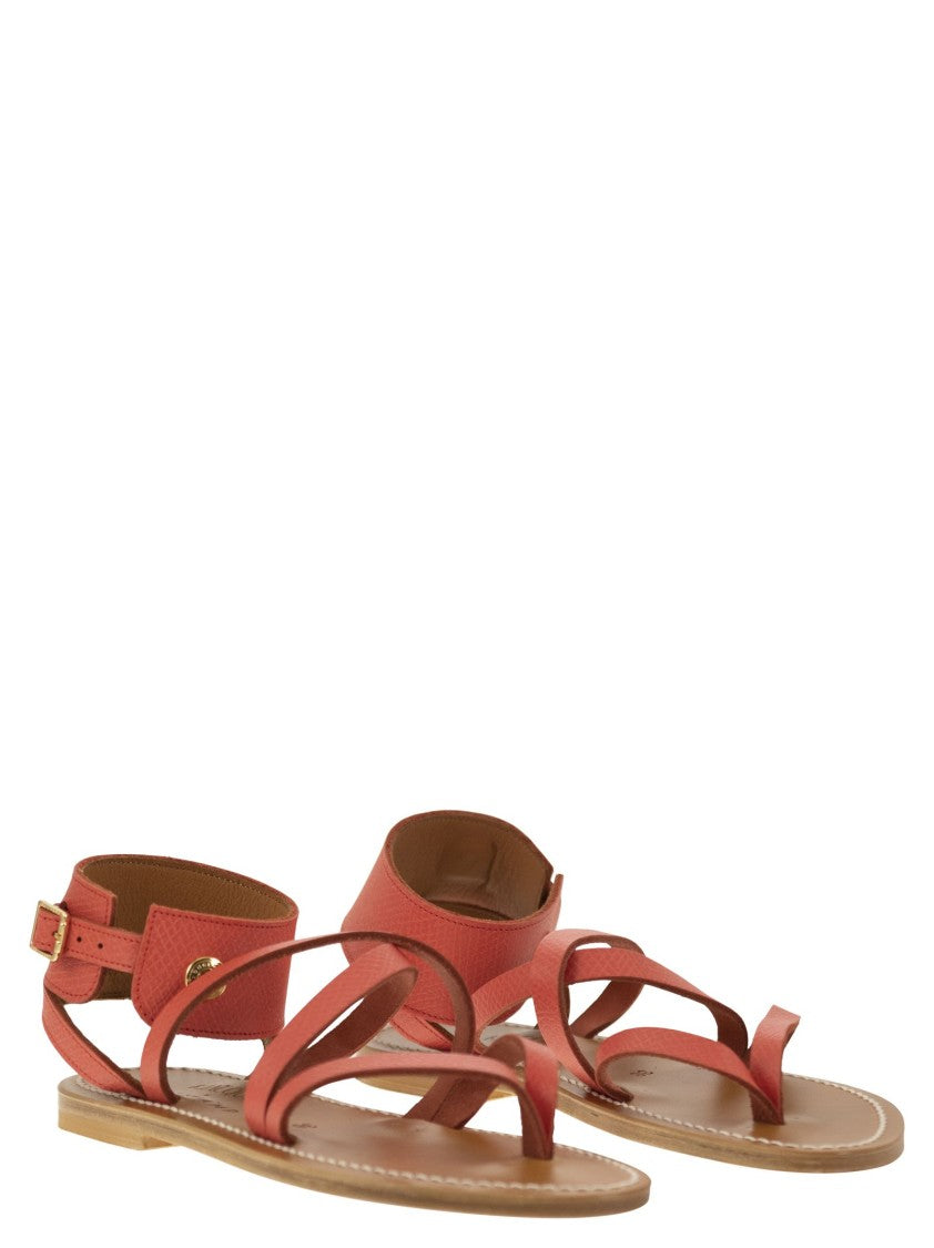 Longchamp Crisscross Strap Leather Sandals With Adjustable Ankle Band
