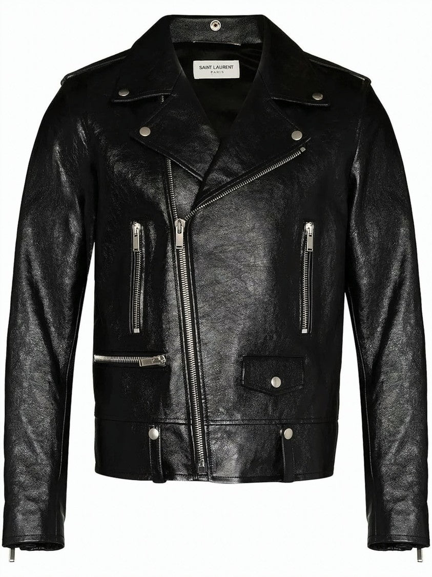 Saint Laurent Black Asymmetrical Zipper Leather Jacket
