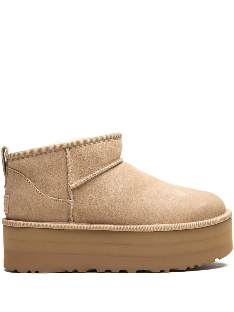 Ugg Beige Classic Ultra Mini Suede Ankle Boots