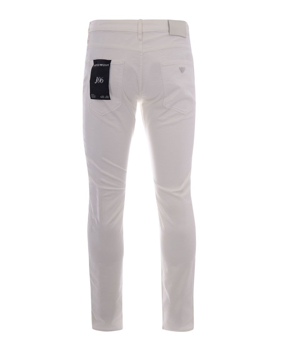 Emporio Armani Snow White Slim Fit Five-Pocket Pants With Leather Details