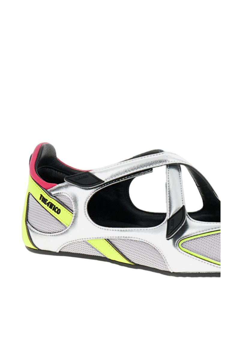 The Attico Futuristic Silver Holographic Ballerina Flats With Criss-Cross Velcro Fastening