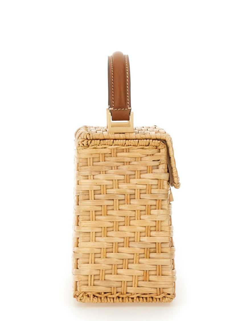 Cult Gaia Neutrals Sybil Woven Rattan Handbag