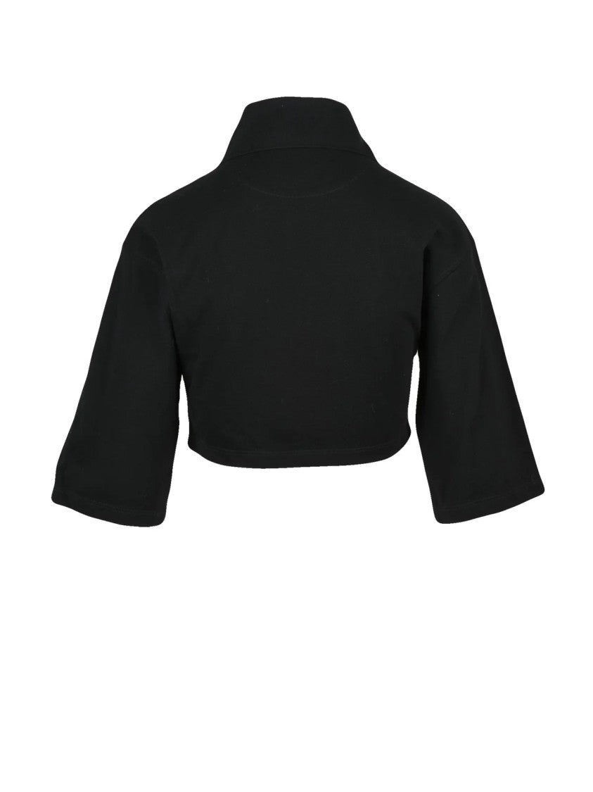 Palm Angels Black Cotton Cropped Polo Shirt