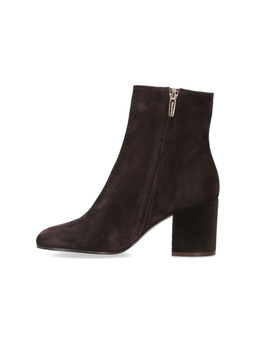 Gianvito Rossi Suede Ankle Boots With Rounded Toe