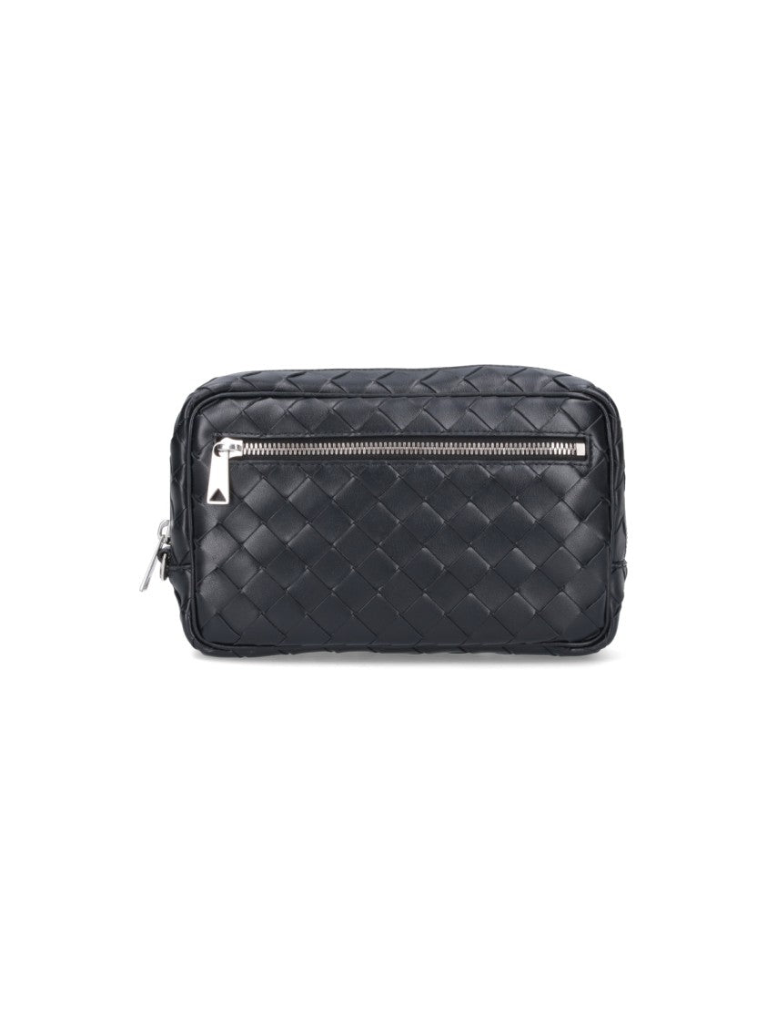 Bottega Veneta Compact Woven Black Leather Intrecciato Pouch