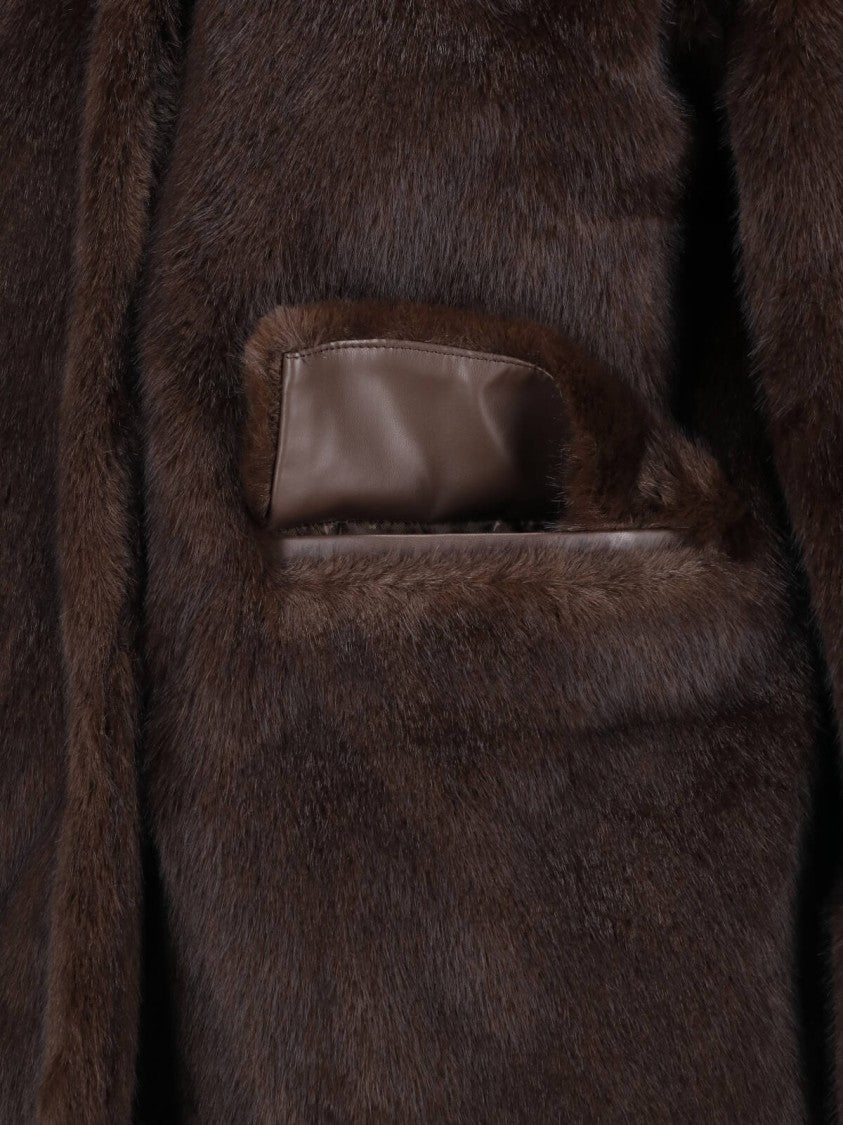 Polo Ralph Lauren Brown Round-Neck Snap-Button Faux Fur Jacket