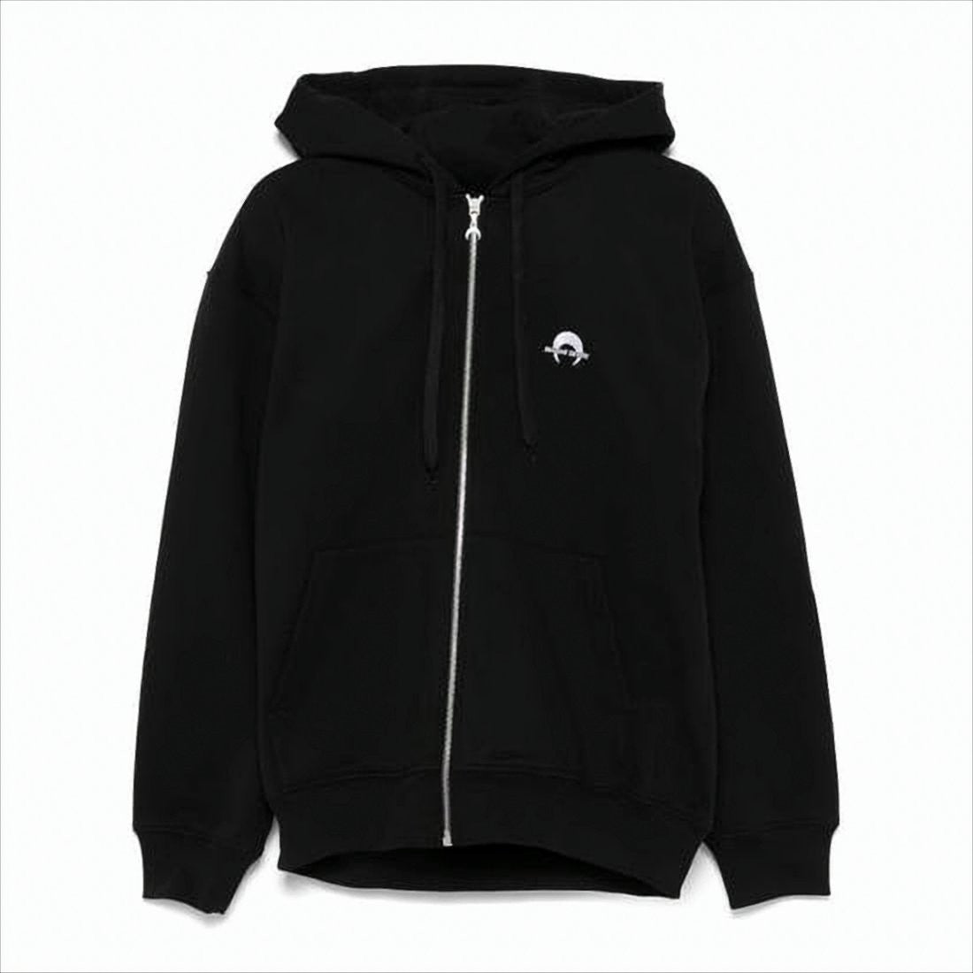 Marine Serre Relaxed Fit Black Zip-Up Hoodie With Drawstring Hood