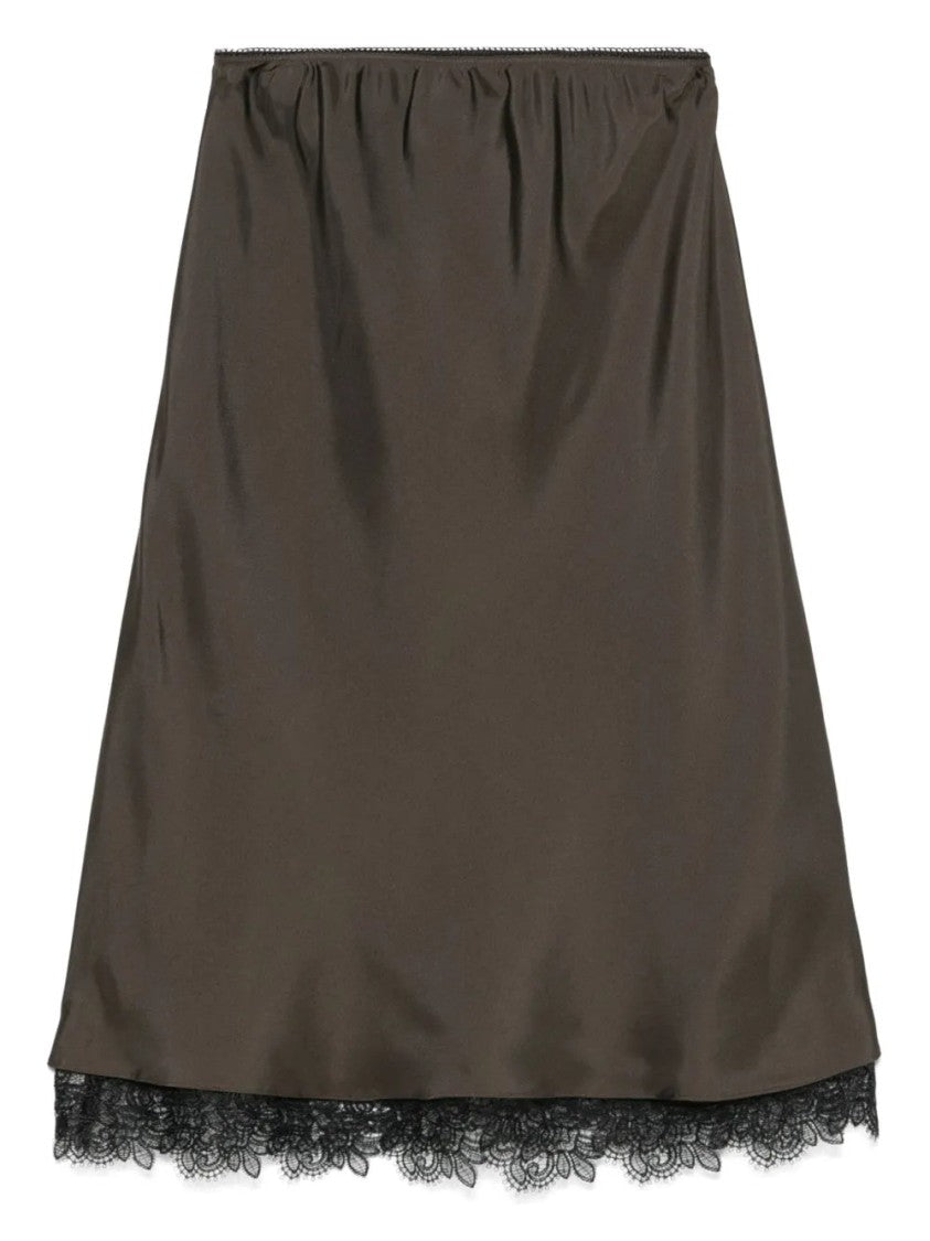 Róhe Earth Brown Lace-Trim Midi Skirt