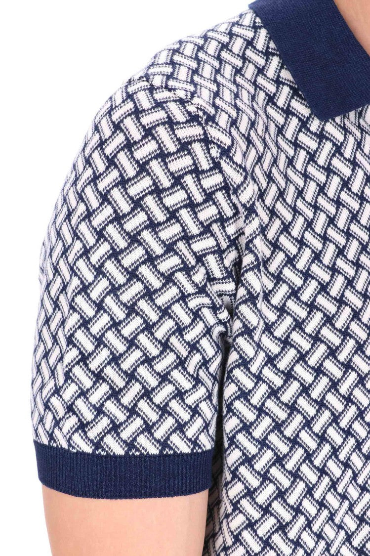 Drumohr Biscottino Pattern Cotton-Linen Open Collar Polo Shirt