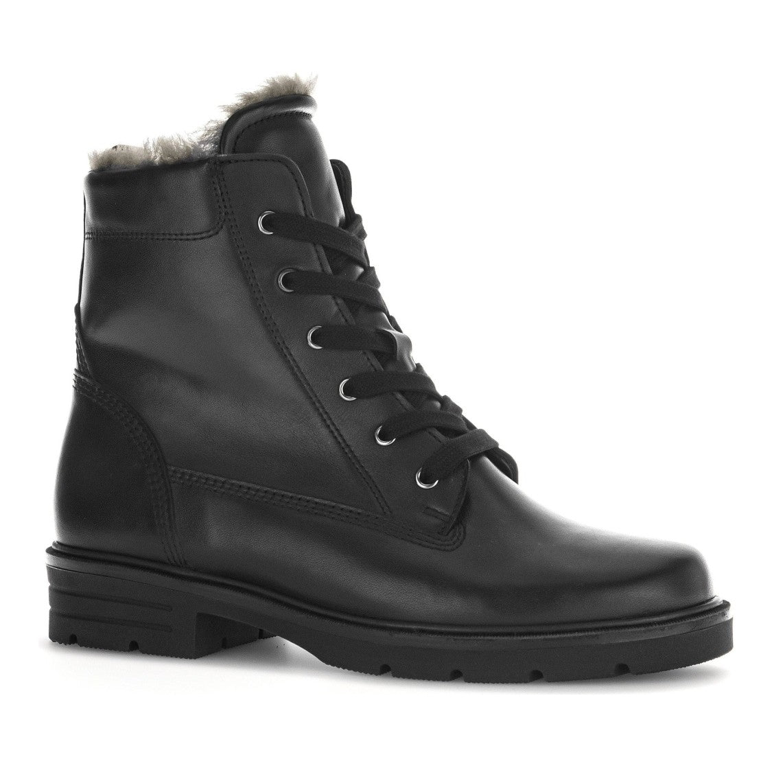 Gabor Black Lace-Up Side Zipper Leather Ankle Boots