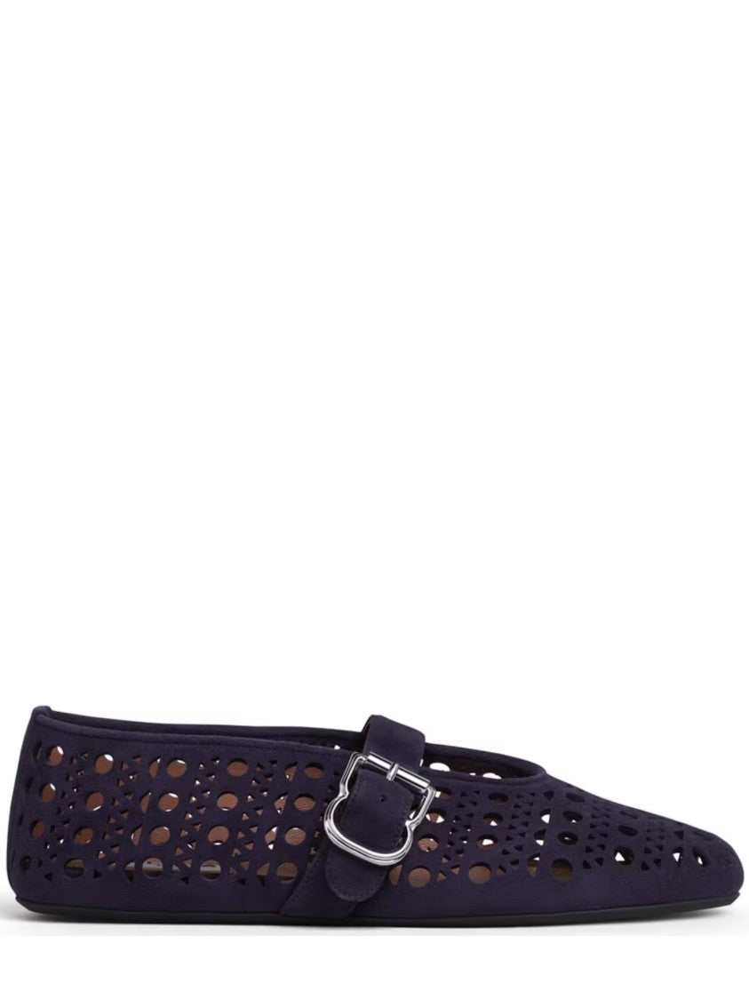 Alaïa Blue Vienne Motif Suede Flats