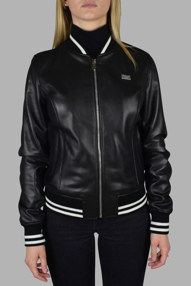 Philipp Plein Leather Bomber Jacket With Heart