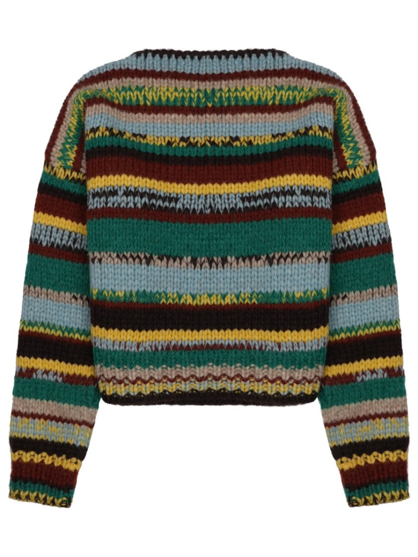 Celine Chunky Knit Sweater With Abstract Pattern And Vibrant Stripes
