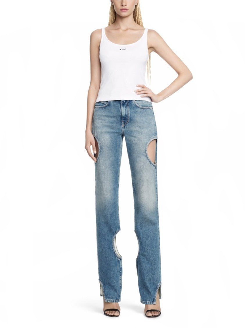 Off-White Neutrals Cotton Ribbed Slim Tank Top